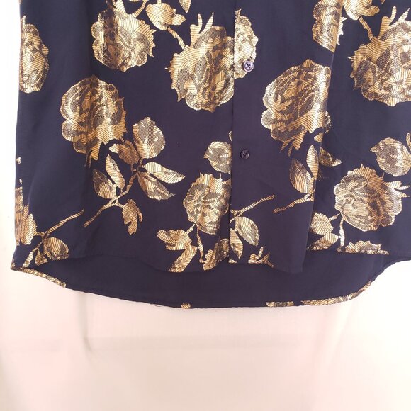 Suslo Red Collection Comfort Stretch Slim Fit Navy Blue and Gold Shiny Shirt XL - Picture 13 of 16